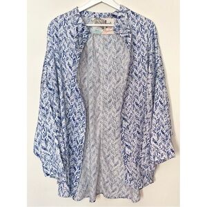 Kimchi Blue • XS/S • Blue & White Print Open Kimono Dolman Sleeve Blouse Top